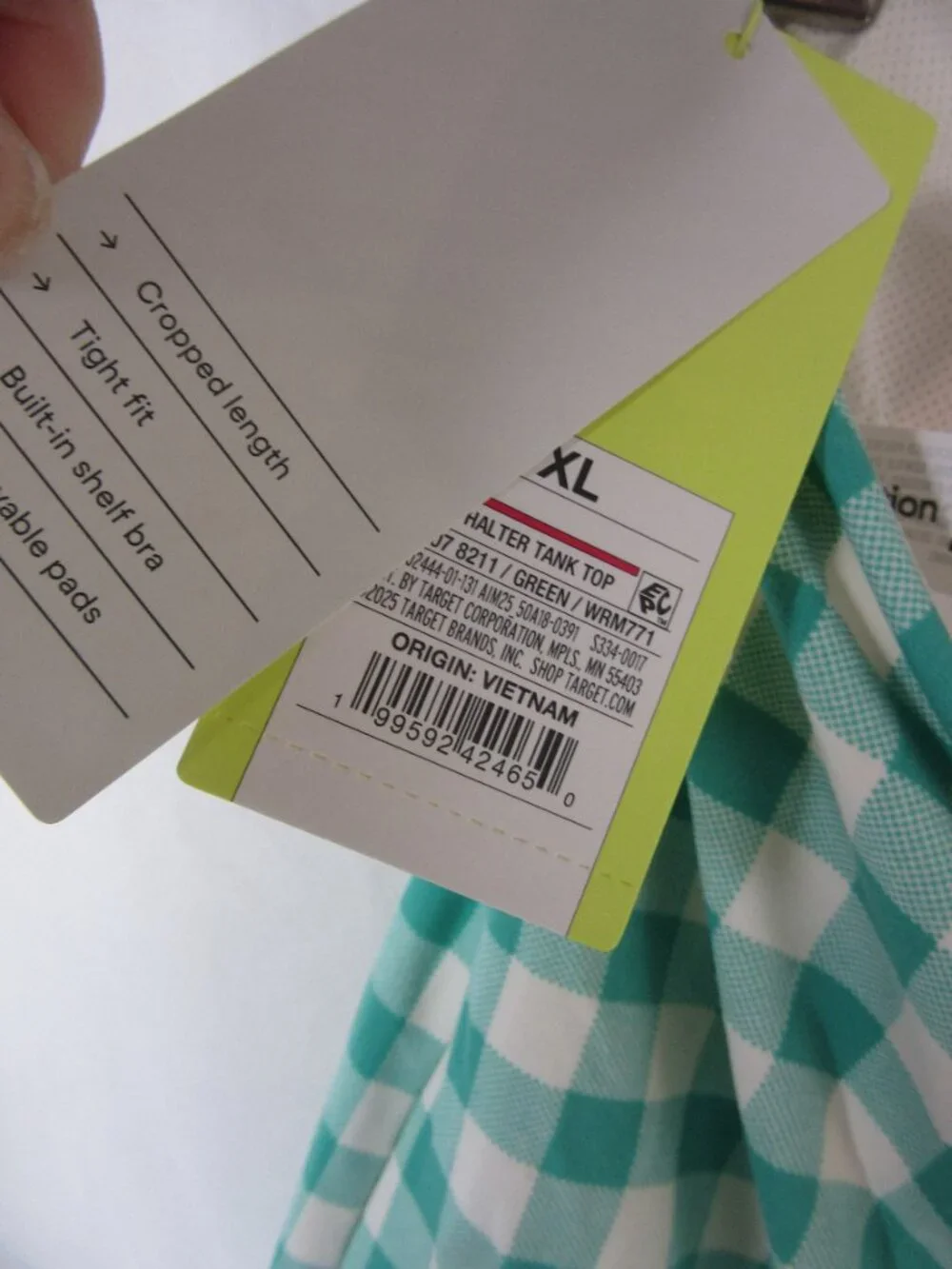 All in Motion 2 Piece Active Set Skort Halter Green White Gingham Size XL NWT